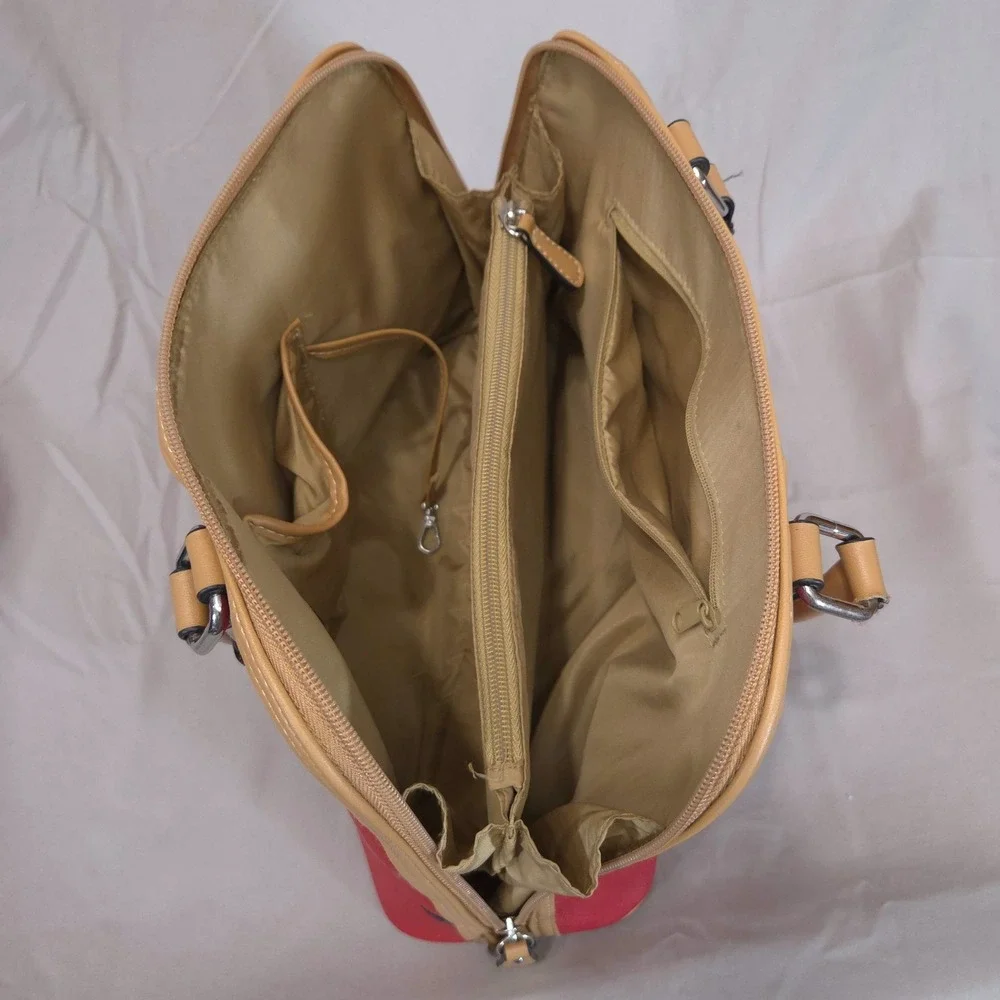 Giani Bernini Dome Satchel Crossbody Bag Red Faux Leather Adjustable Strap